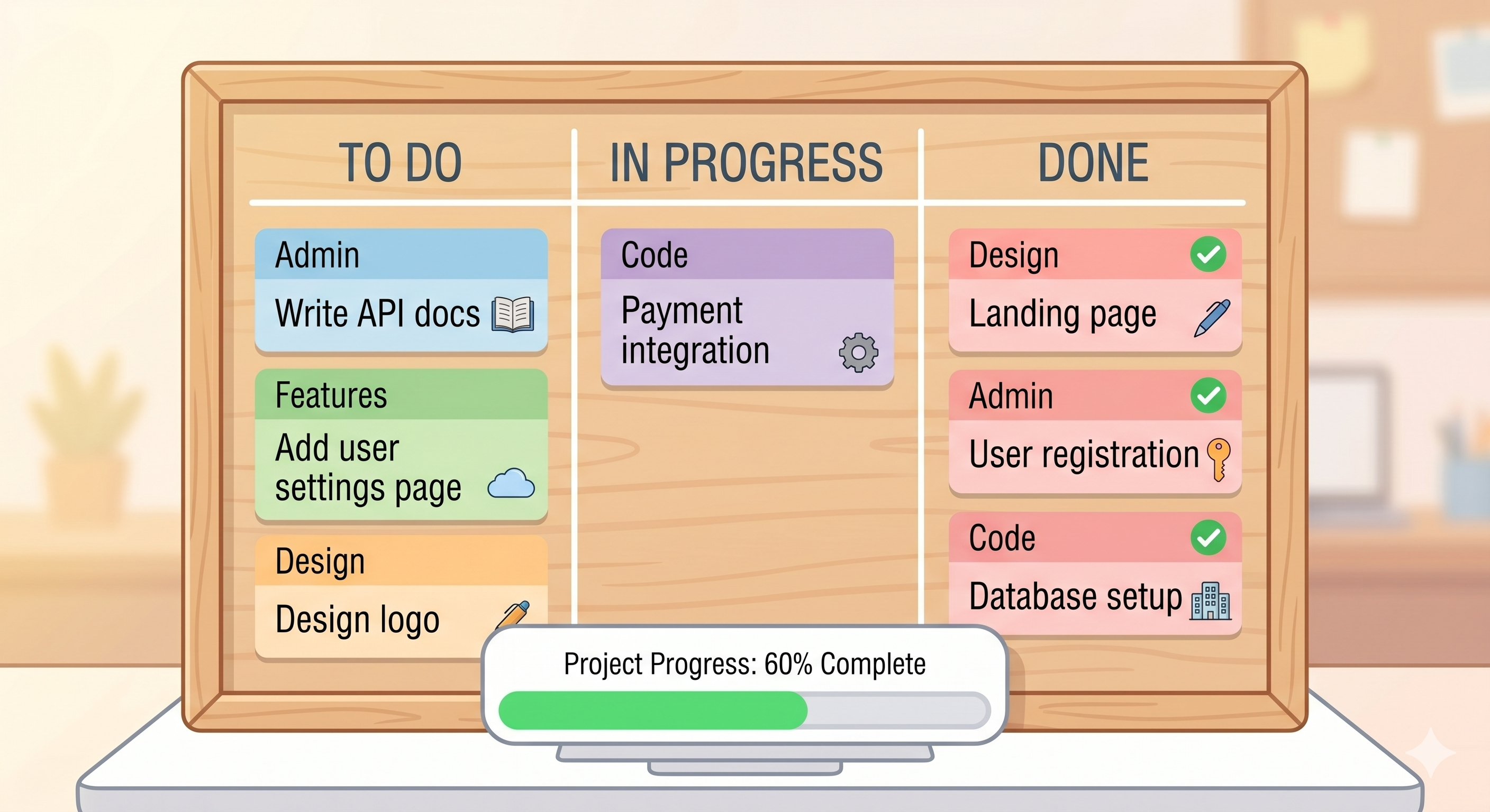 A simple Kanban board with side-project style tasks